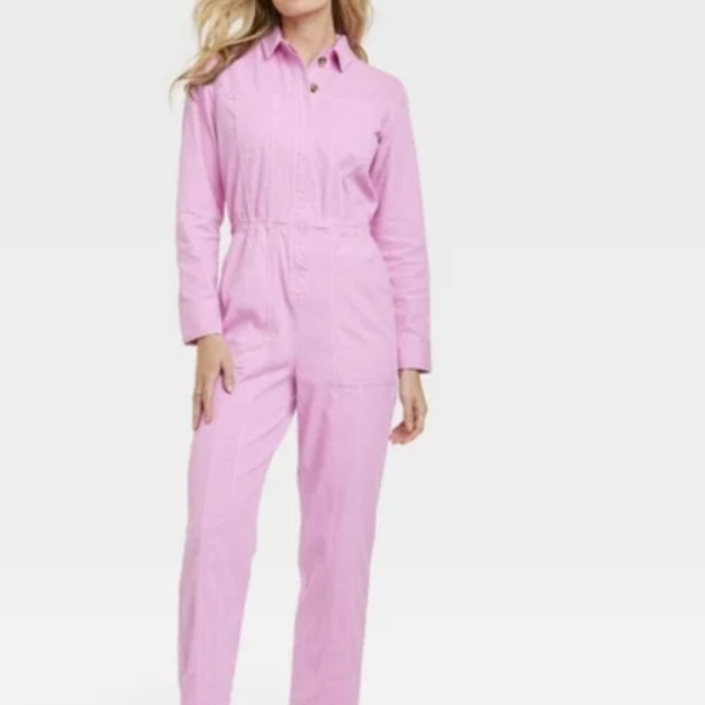 NWT Women's Long Sleeve Button-Front Coveralls - Universal Thread Pink 12